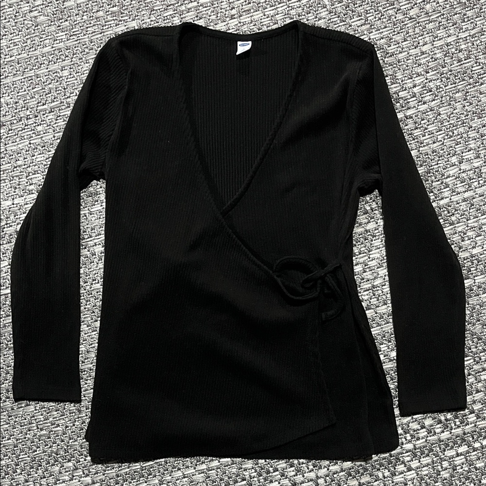 Old Navy | Black Long Sleeve Ribbed Wrap Shirt